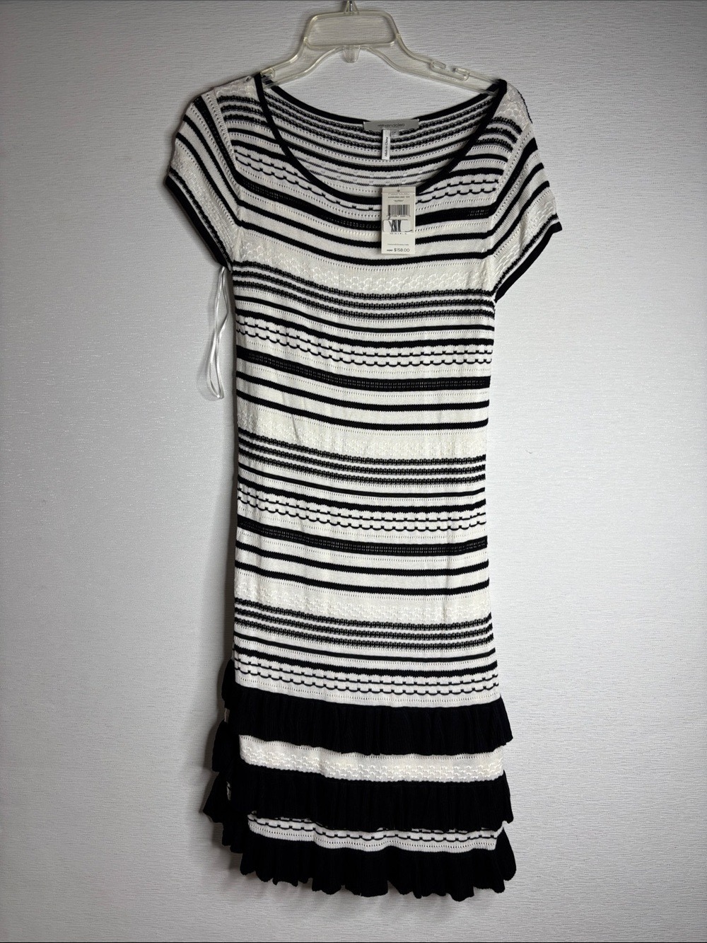 Women’s Max & Cleo Striped Knit Black & White Short Sleeve Dress Size Medium NWT